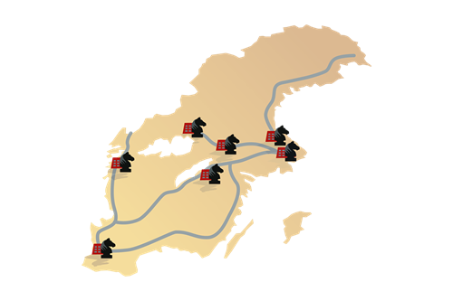 En Sverige-karta med alla Freys kontor.